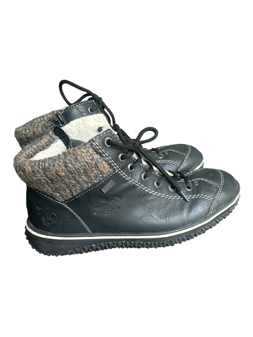 Rieker Cordula Black Fleece Lined Water Resistant Winter Sneaker Boots 39